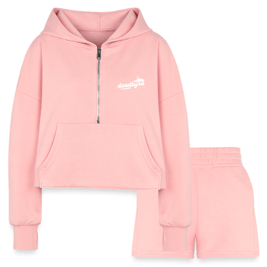 Deadbyrd Recycled Polyester Women’s Cropped Hoodie & Jogger Shorts Set - light pink