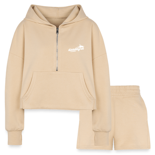 Deadbyrd Recycled Polyester Women’s Cropped Hoodie & Jogger Shorts Set - nude