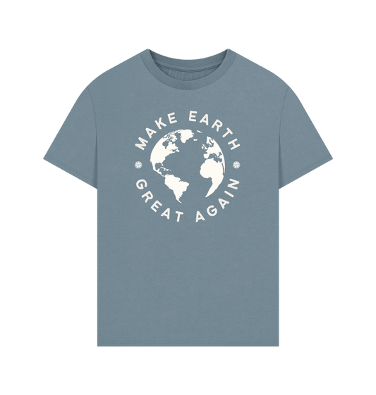 Stone Blue Make Earth Great Again Oversized Organic Cotton T-Shirt